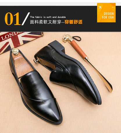 Casual Leather Shoes Large Size Men Business Shoes 2026 New Slip on Pointed leather Loafers Hand Polished Leather Casual Shoes