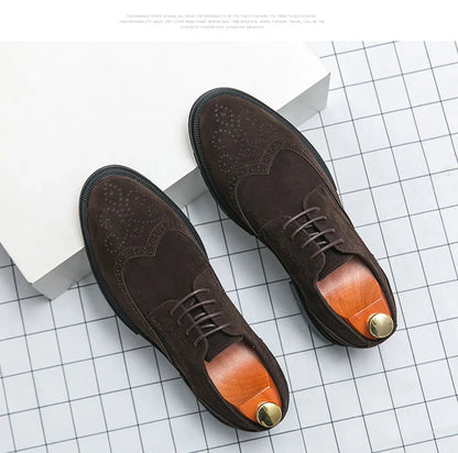 Leather Brock carved business dress shoes for men round head lace-up casual shoes
