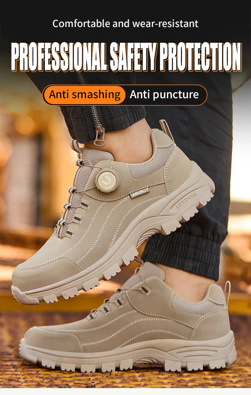 Men's Safety Shoes with Button Design Steel Toe Anti- Crush Resistant And Slip-Resistant Outsole for Outdoor Workshop Workwear
