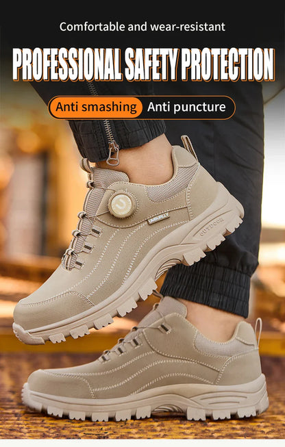Men's Safety Shoes with Button Design Steel Toe Anti- Crush Resistant And Slip-Resistant Outsole for Outdoor Workshop Workwear