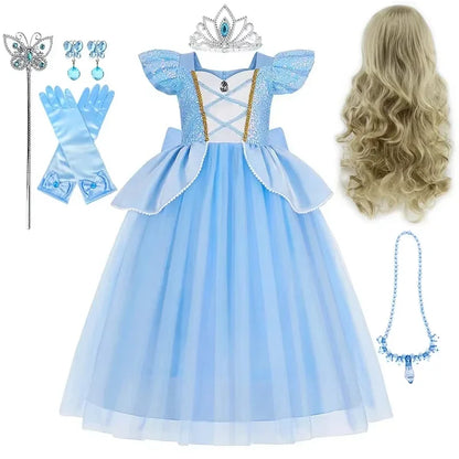 Cinderella Princess Cosplay Dress for Girl Kids Ball Gown Sequin Carnival TUTU Puff Mesh Clothing for Birthday Gift Purim Dress