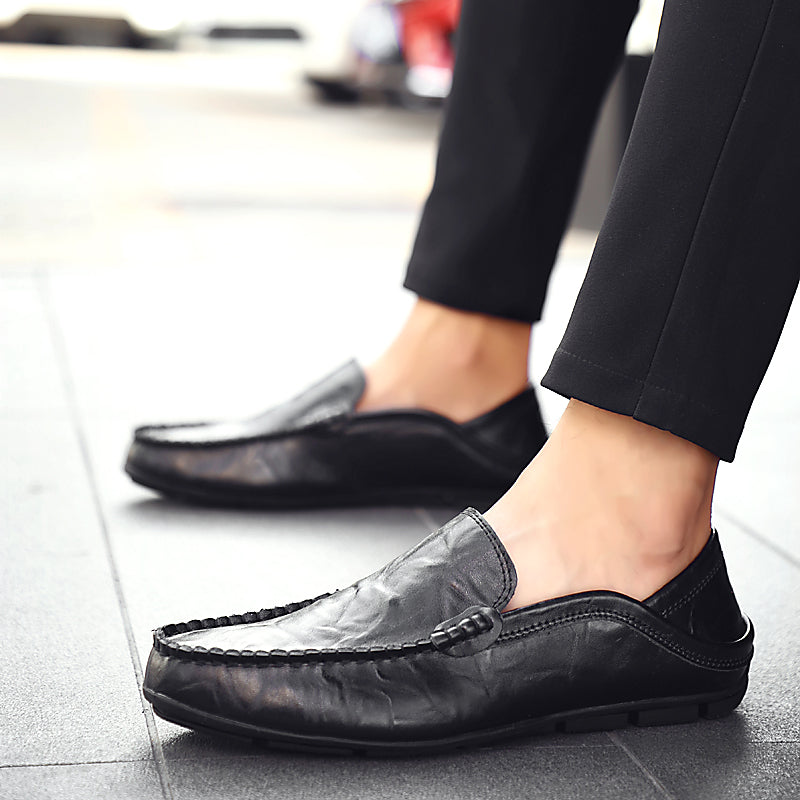 Summer Men Casual Shoes Leather Moccasins Breathable Slip on Boat Shoes Italian Luxury Brand Mens Driving Loafers Size 37-47