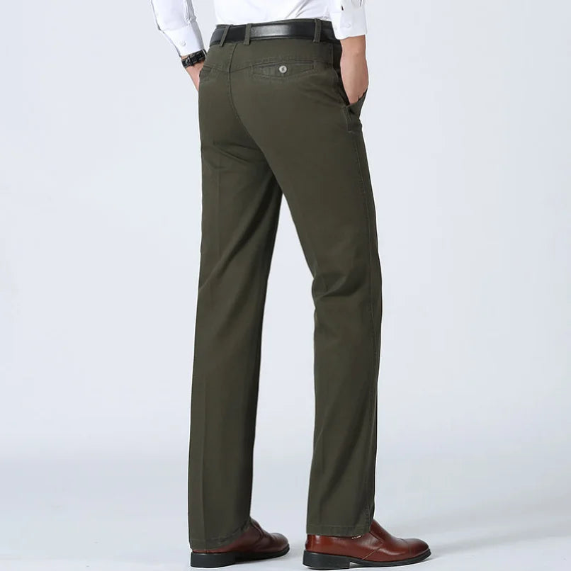 Men's 100% Cotton Summer Thin Pant Autumn Thick Classic Solid Casual Bland High Waist Trousers Business Office Cargo Pants Cheap