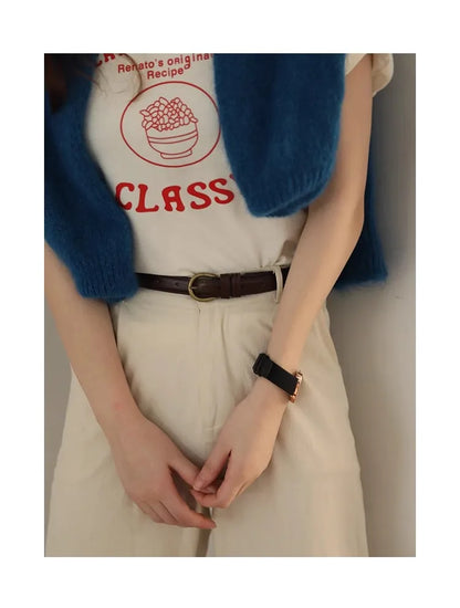 Small Leather Belt Ladies Jeans Belt Ladies 2024 New Belt Thin Retro Decorative Brown