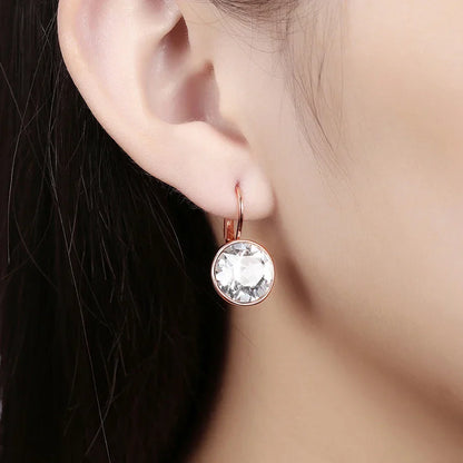 Earring for Women Christmas Birthday Premium Austrian Crystals Round Cut Dangle Silver Gold Color Pierced Jewelry