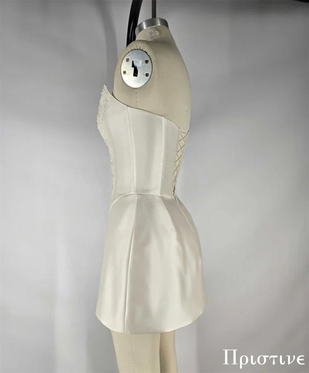 Customized Elegant White Satin Exquisite Appliques Wedding Dress Fashion Bridal Party Sexy Strapless Delicate Bridal Gowns