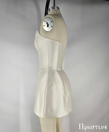 Customized Elegant White Satin Exquisite Appliques Wedding Dress Fashion Bridal Party Sexy Strapless Delicate Bridal Gowns