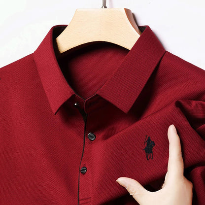 2025 Latest Autumn New Men's Long Sleeve Polo Shirt Middle Aged Business Comfortable Solid Color Men's Collar T-shirt
