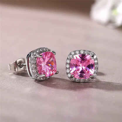 Ne'w Bright White/Yellow/Pink CZ Stud Earrings for Women Fashion Contracted Jewelry High Quality Wedding Engagement