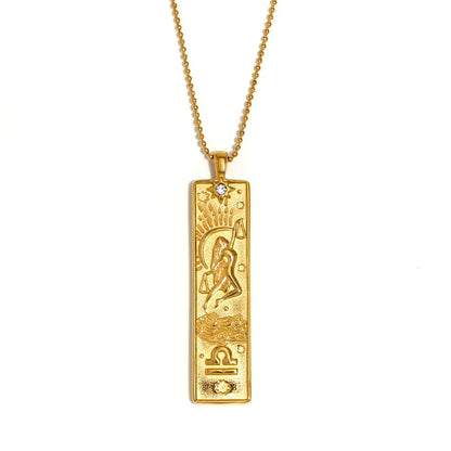 18k Gold Plated Rectangle Shape 12 Constellation Pendant Necklace Stainless Steel Waterproof Fashion Women's Jewelry