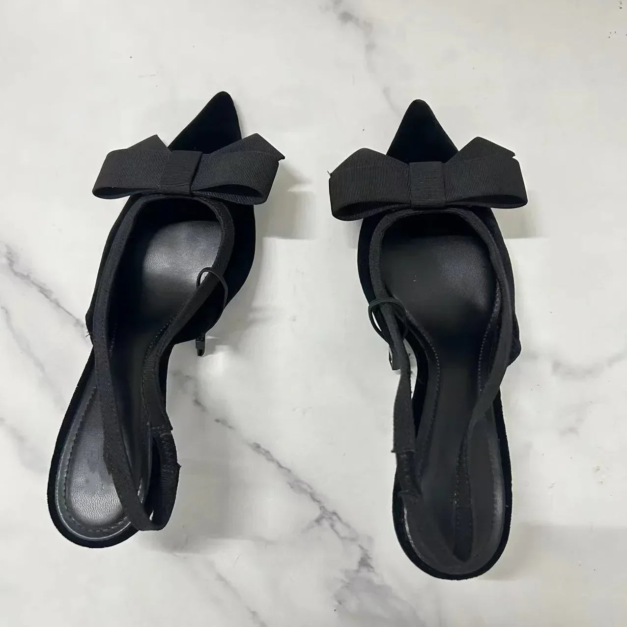 Black Velvet Butterfly-knot Designer Heeled Sandals Women Sexy Pointed Toe Slingbacks Women Pumps Elegant Party Dress High Heels