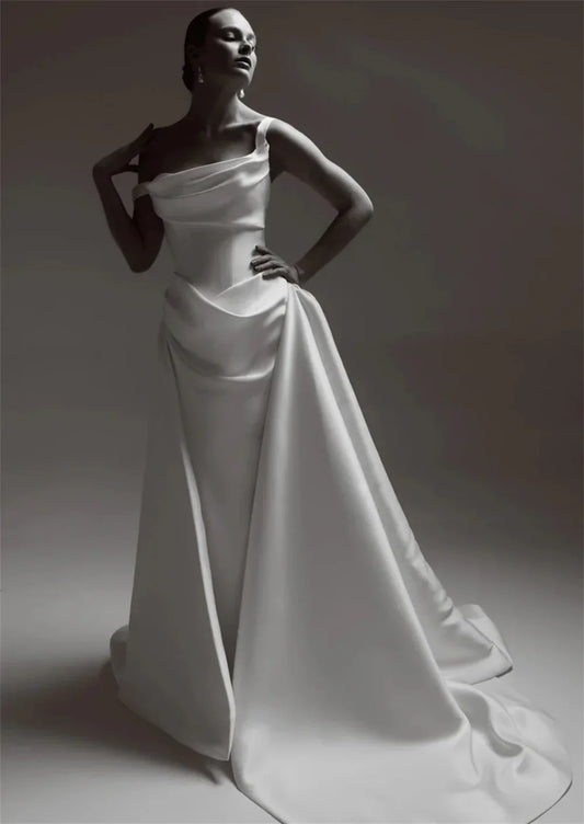 New Two Straps Pleat Satin Sheath/Mermaid Wedding Dresses With Detachable Custom Made 2026 Vestido De Noival