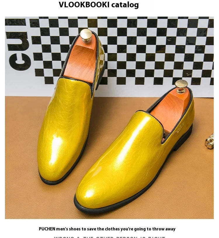 Patent leather bright casual leather shoes set feet a slip-on lazy people work business British windbean men's shoes size 46