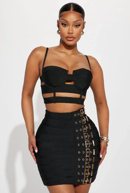 High Quality Women Sexy Bandage Tops Fashion Pencil Skirts Set Nightclub Party Celebrate Women's Set