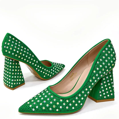 Nigerian Heel Party for Women Yellow Shoes and Bag Set Rhinestone Handbag Italian Design Wedding