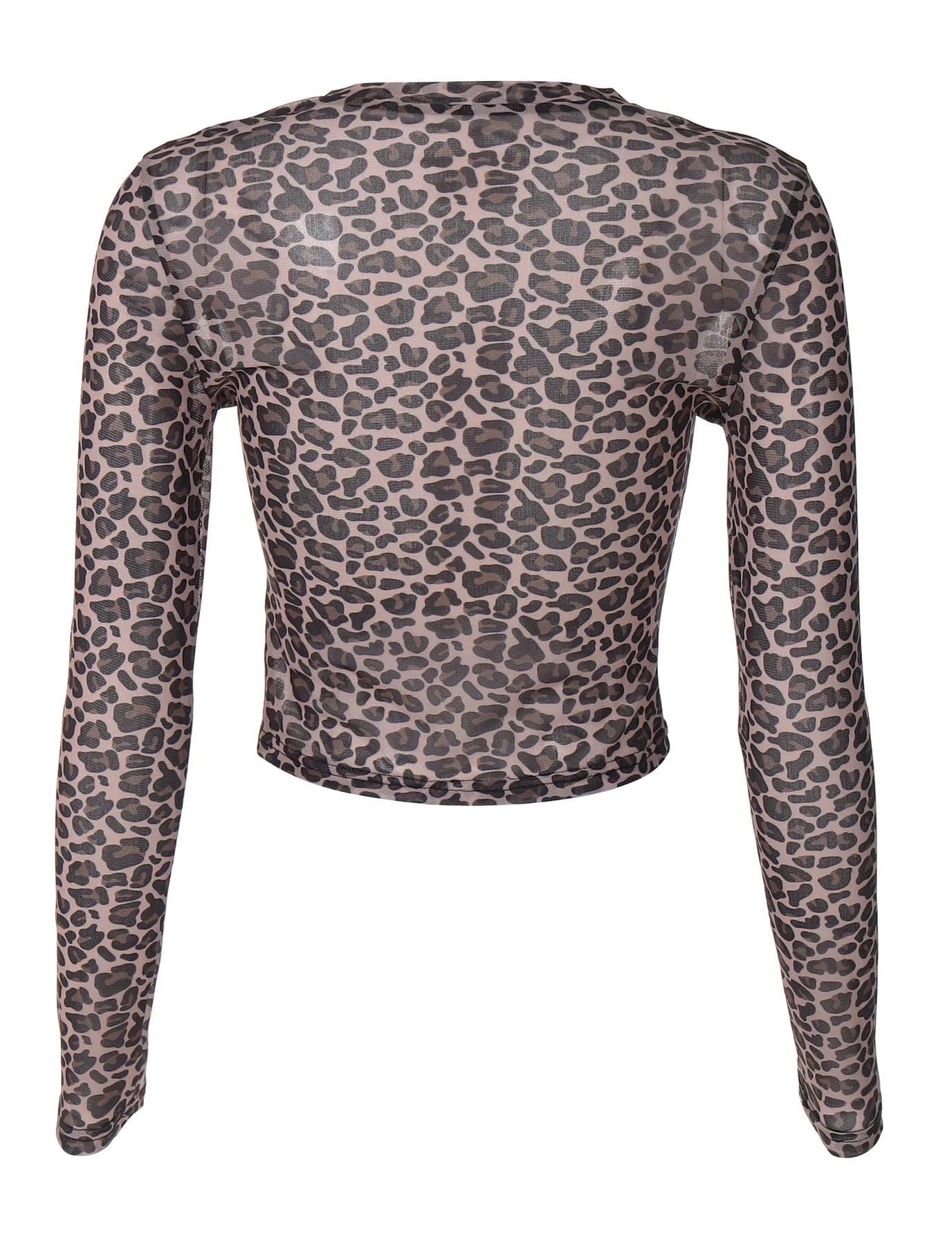 Sexy Long Sleeves Tops Mesh T Shirt Leopard Printed Bodycon Women Clothes Lady Party Club Streetwear Casual Nightout Y2K