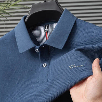 Brand 100%pure cotton short sleeve polo shirt men's new fashion letter embossed business casual solid color summer lapel T-shirt