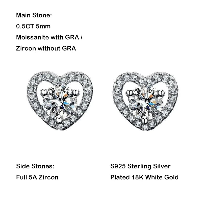 New In 0.3CT 4mm D Color Moissanite Stud Earrings For Women Party 925 Sterling Silver Pass Diamond Test Heart Shape Earring