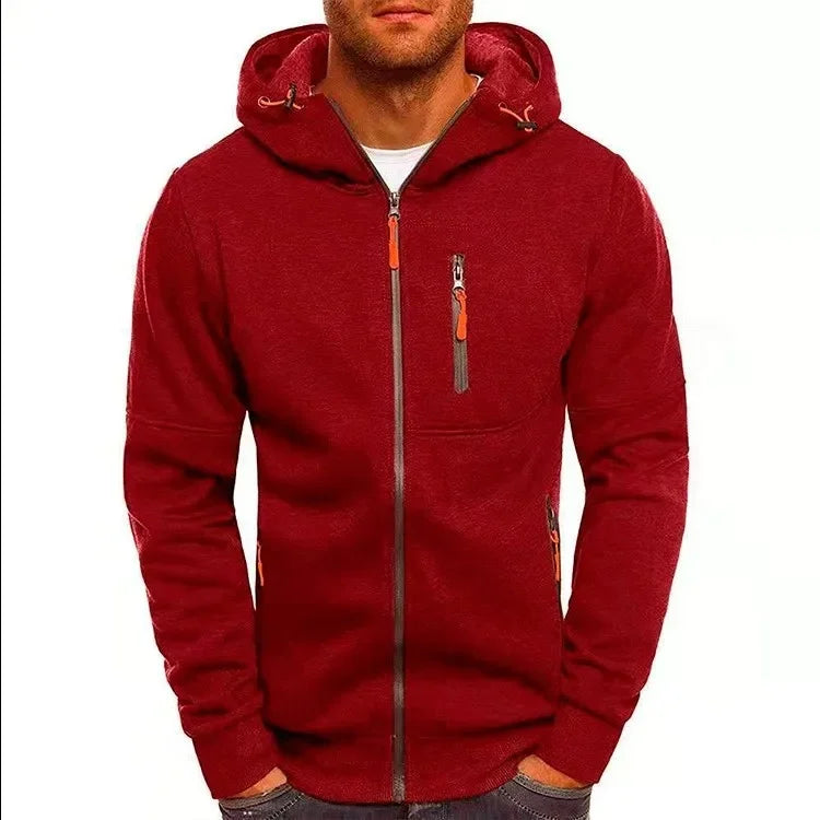 CasualHooded Jacket Fleece-Lined Autumn Crossbody Sweatshirt Fashionable Long Sleeve Zipper-Up Running Jacket For Leisure