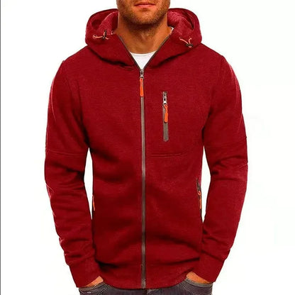 CasualHooded Jacket Fleece-Lined Autumn Crossbody Sweatshirt Fashionable Long Sleeve Zipper-Up Running Jacket For Leisure