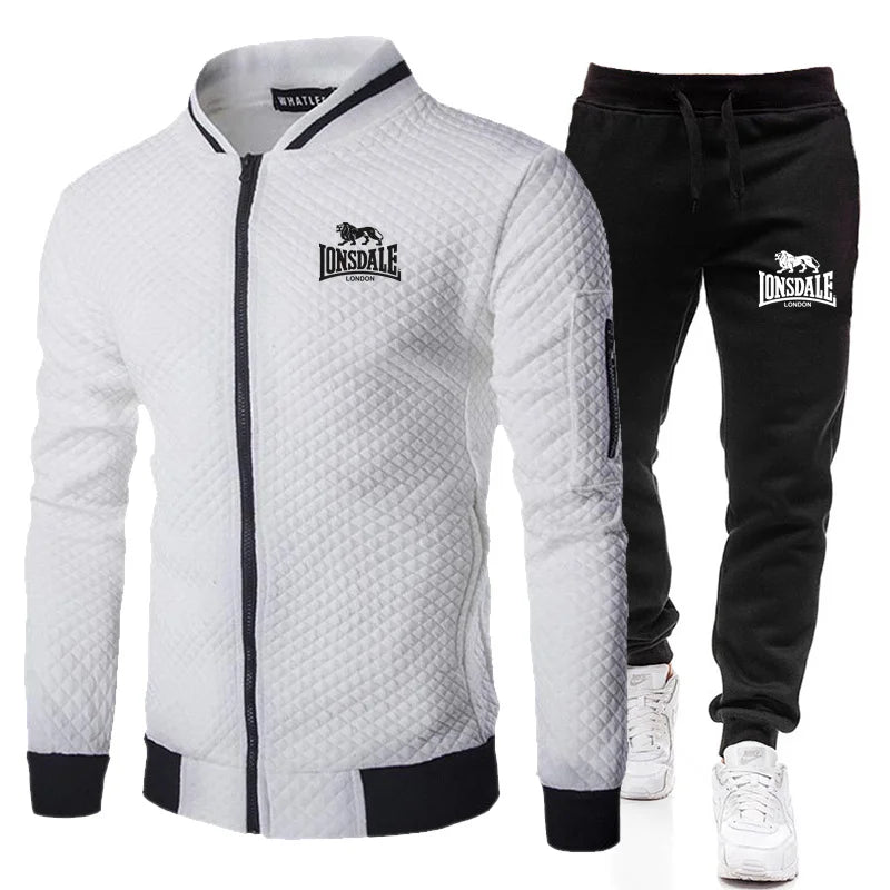 Spring and Autumn Men's Fashion Street Stand up Collar Set Jacket, Outdoor Casual Pocket Zipper Men's Baseball Set