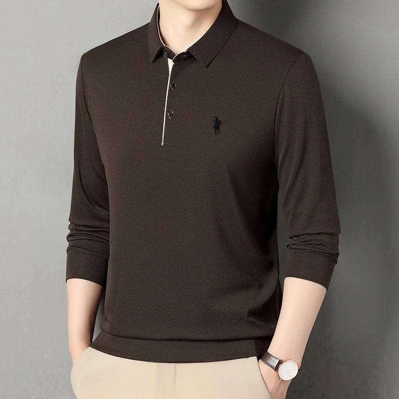 Spring and Autumn Pure Cotton Men's Long Sleeve Collar T-shirt Business Casual Fashion Comfortable Versatile Polo Shirt