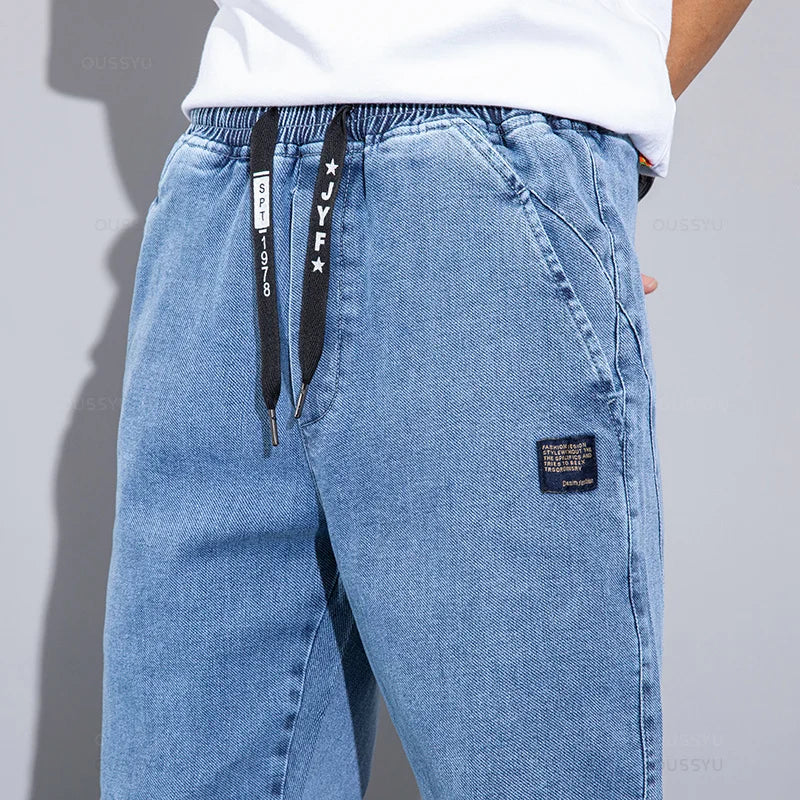 Four Seasons Blue Cargo Jeans Men Streetwear Denim Jogger Pants Baggy Harem Jean Trousers Male Oversize Large size4 5 6 7XL 8XL