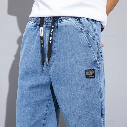 Four Seasons Blue Cargo Jeans Men Streetwear Denim Jogger Pants Baggy Harem Jean Trousers Male Oversize Large size4 5 6 7XL 8XL