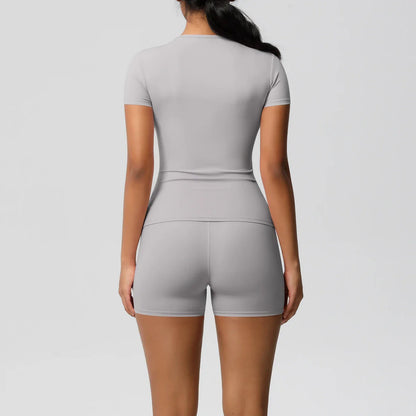 Workout Sportswear 2Pcs Piece Female Yoga Shirt Push Up Workout Clothes Women Outdoors Sport  High Waist  Fitness Sport Shorts