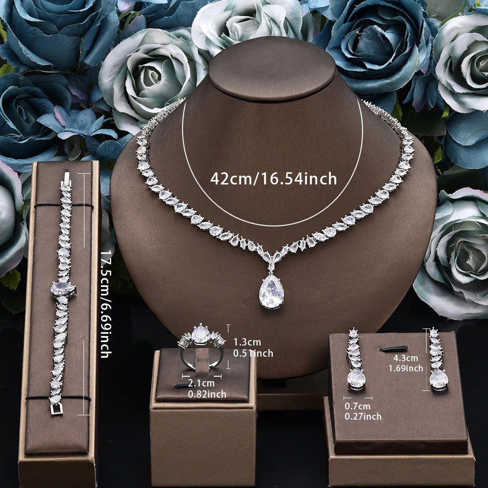Luxury Cubic Zirconia Jewelry Sets for Women Wedding Bridal 4PCS Drop Necklace Earrings Set Party Gift