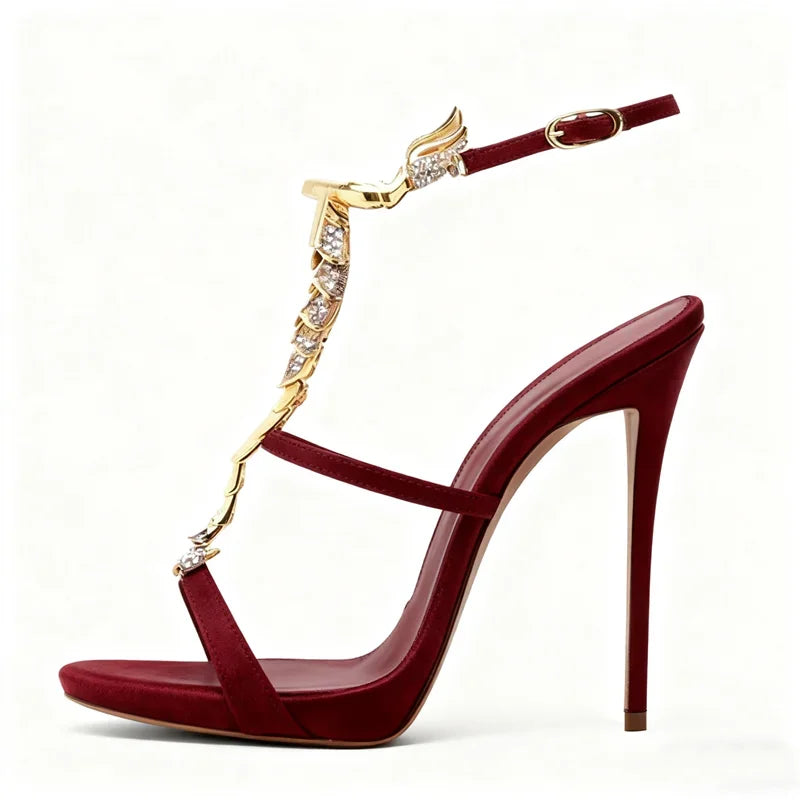 Shiny Crystal Rhinestone Gold Metal Decoration Pumps Sexy Pointed Toe Thin Heel New Arrvials Fashion Women Modern Shoes
