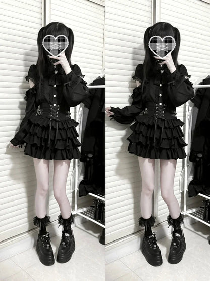 Japanese Mines Mass-produced High-waisted Puffy Pumpkin Pants Skirt 2025 Summer New Gothic Style Dark Girl Cute Lolita Skirt