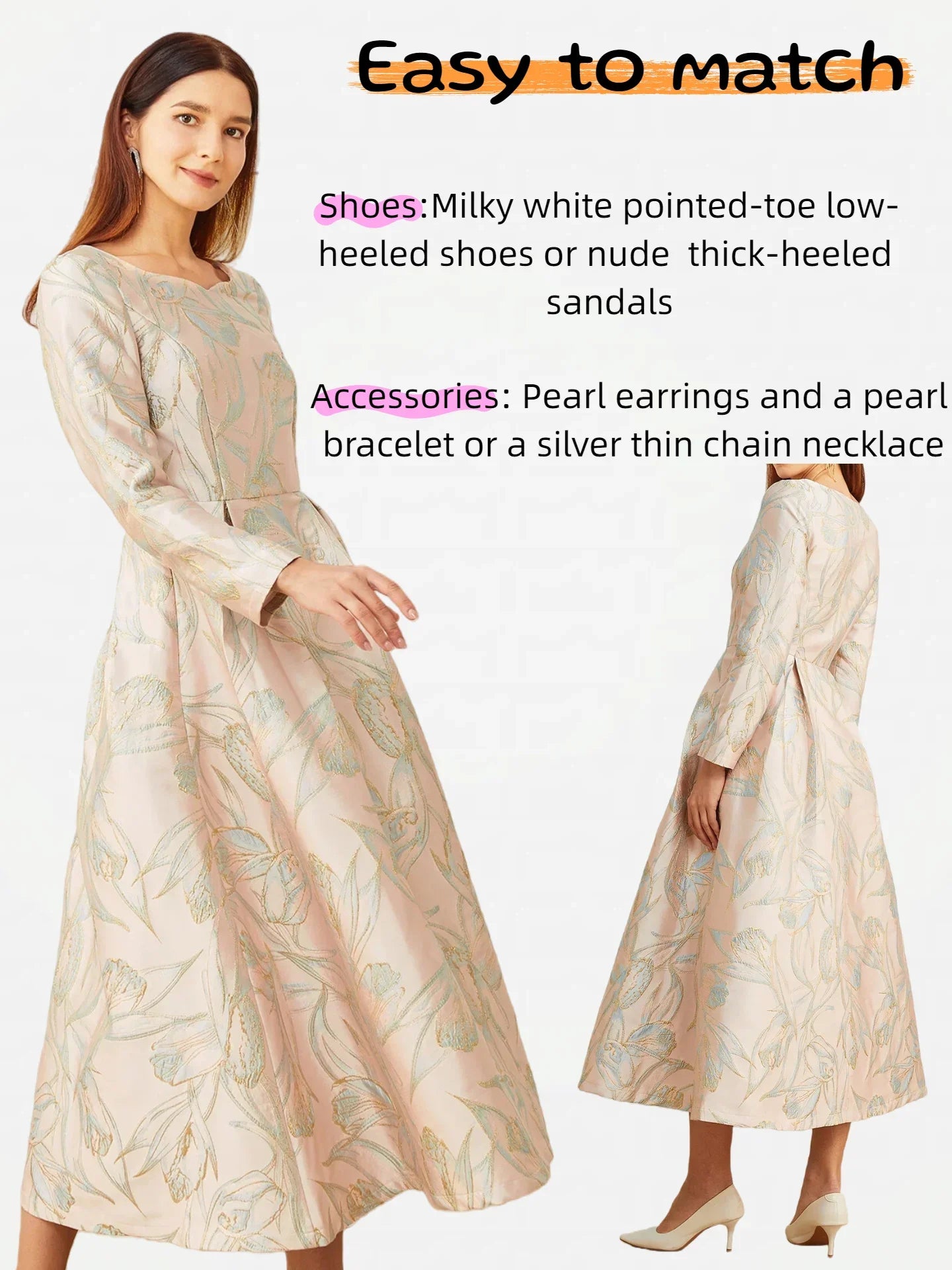 Elegant lady's fitted long-sleeved dress - luxurious and sophisticated party and banquet evening gown, mid-length style