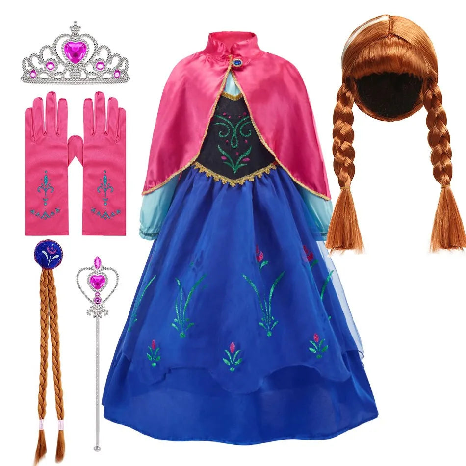 2025 Kid Elsa Anna Costume Girl Birthday Floral Dress Children Snow Queen Performance Fantasy Princess Evening Halloween Costume
