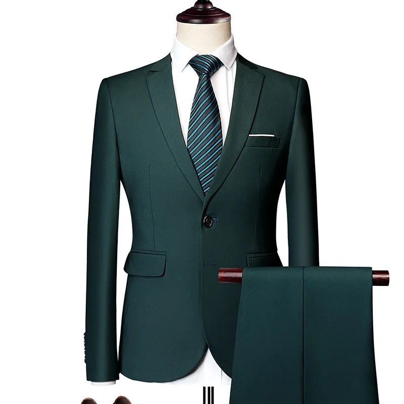 Classic Wedding Tuxedos Casual Solid Suits Slim Fit 3/2 Pieces Groomsmen Suit Male Formal Business Men Clothing