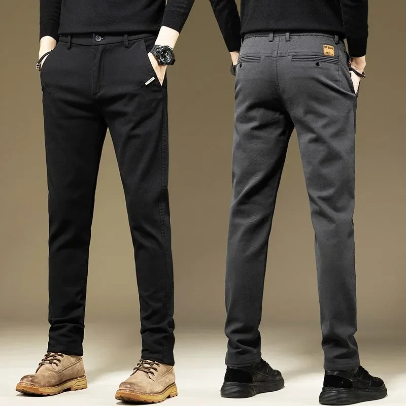 Men's Pants Casual Cotton Solid Color Spring Autumn Straight Business Work Pants High Quality Fashion Black Grey Trousers