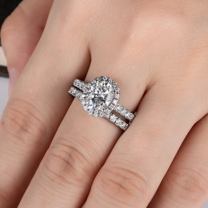 2ct (Total 2.648ct) Oval Cut D Color Moissanite Bridal Ring Set Wedding Band Silver Rings With Cer Jewelry Wholesale