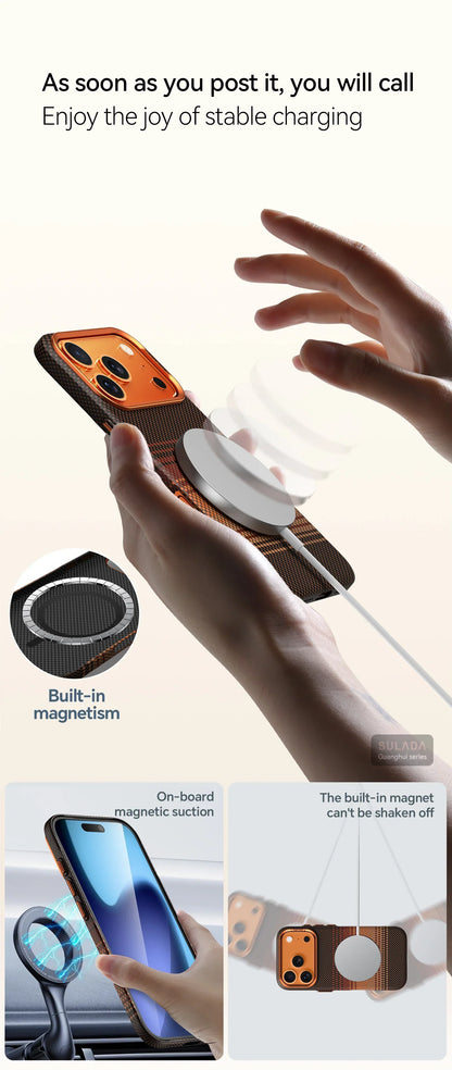 For Iphone 17 Pro Max / 17 Pro / 17 Magnetic Phone Case Carbon Fiber Pattern Magsafe Kevlar Pattern Shockproof Pc Hard Cover