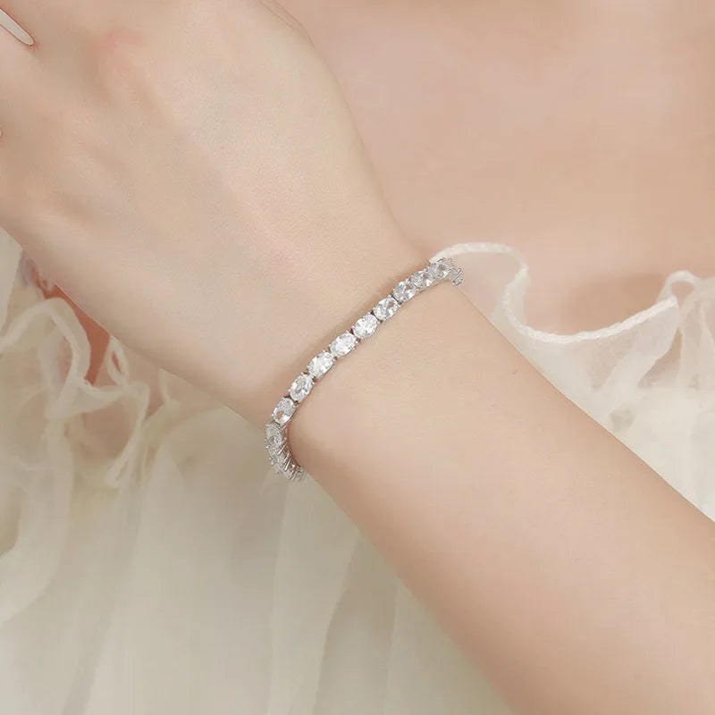 0.3-1.5CT Oval Cut Moissanite Hip-hop Tennis Bracelets for Women Men Lab Diamond Wedding Party 100% S925 Silver Chain