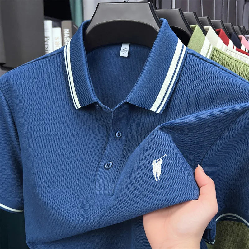 100% pure cotton short sleeve polo shirt high-end brand Paul Pony embroidered stripe summer luxurious breathable men's T-shirt