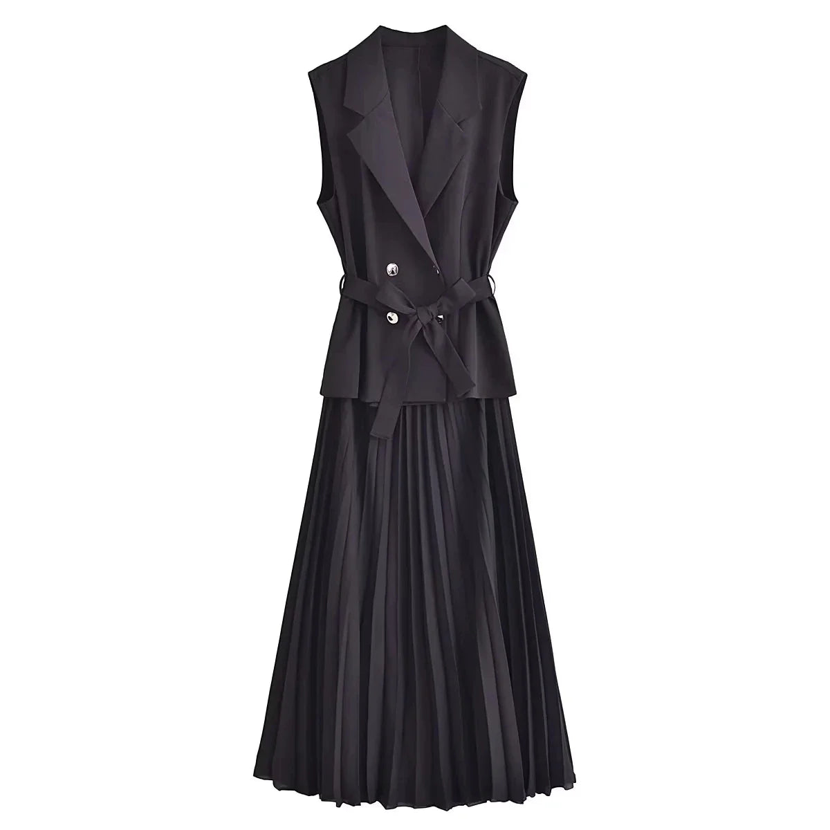 Dress Women Pleated Vests Long Dresses for Women 2024 Sleeveless Office Party Dress Ruched Midi Evening Dresses