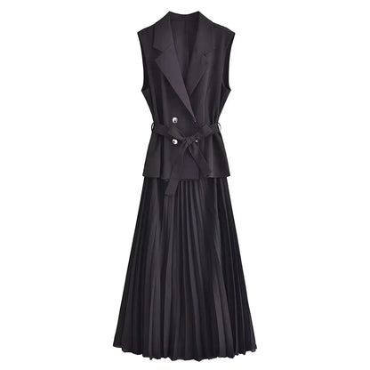 Dress Women Pleated Vests Long Dresses for Women 2024 Sleeveless Office Party Dress Ruched Midi Evening Dresses