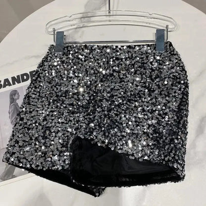 New Autumn Black Velvet Shorts Women Sequined Shiny Versatile Short Pants Clubwear Shorts Hot Pants High Street