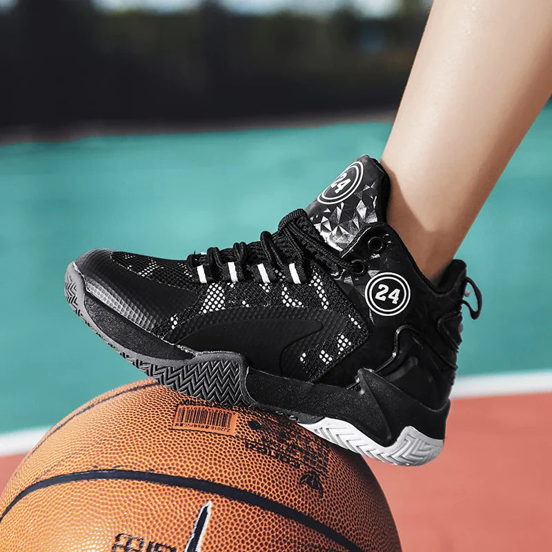 Trendy Breathable Basketball Shoes for Teen Young Outdoor Running Sneaker Black Children's Boy Casual Sport Walking Shoes