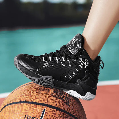 Trendy Breathable Basketball Shoes for Teen Young Outdoor Running Sneaker Black Children's Boy Casual Sport Walking Shoes