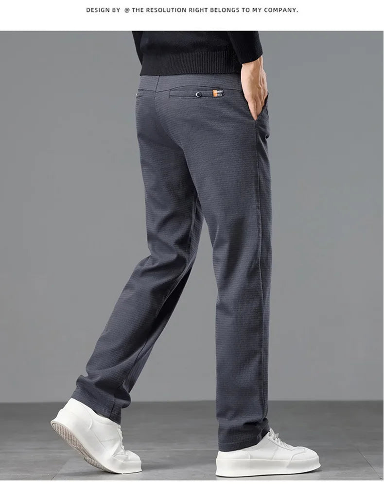 Fleece Men's Casual Pants 2025 Winter New Soft Fashion Business Velvet Slim Trousers Stretch Thick Classic Plush Male Pants