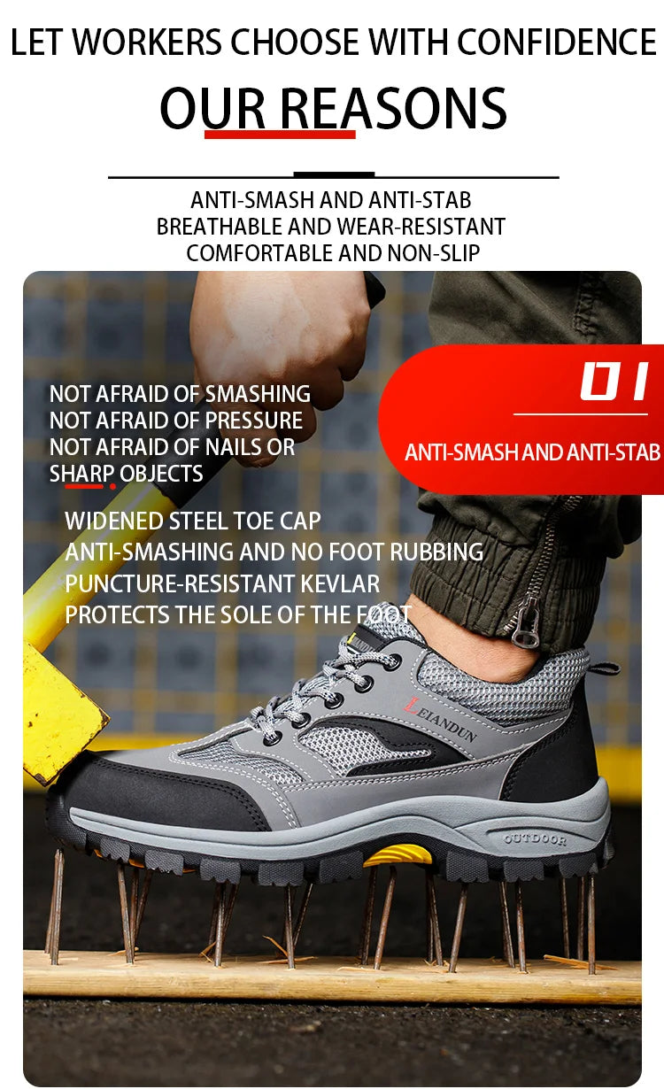 Men's Tactical Safety Shoes Breathable Steel Toe Puncture Resistant Work Shoes Wear-Resistant Protective Footwear