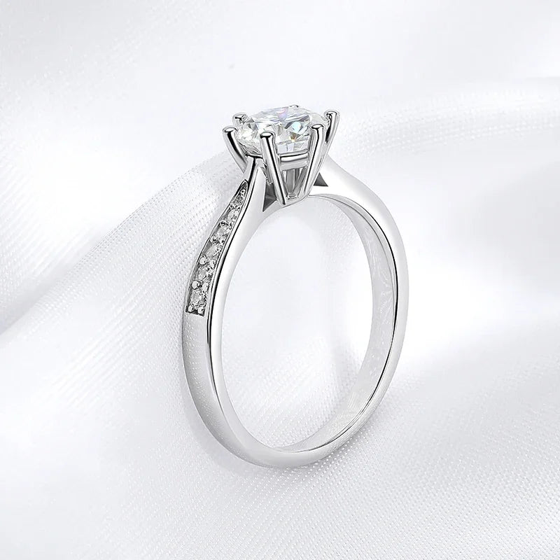 Real 0.3-3CT Moissanite Wedding Ring for Women Sterling Silver Round Brilliant Diamond Solitaire Engagement Rings Gift