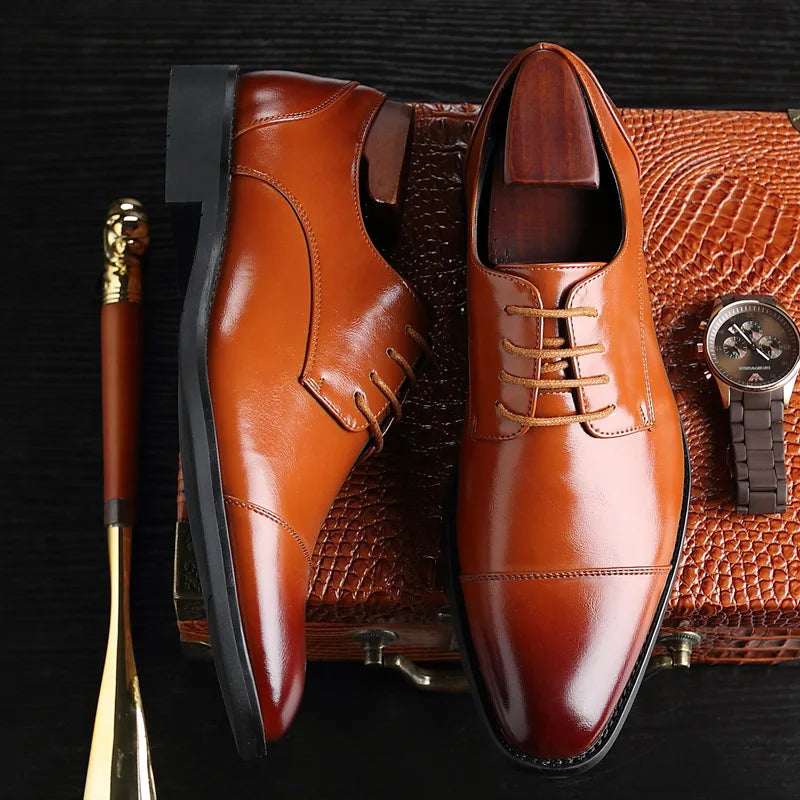 Classic Derby Shoes Leather Man Business Dress Office Leather Shoe Flats For Men Fashion Wedding Party Suit Club Shoe Vintage