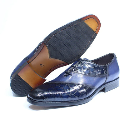 Luxury Men's Patent Leather Dress Shoes Alligator Pattern Oxford Brogue Lace-Up Formal Shoes for Office Wedding Party